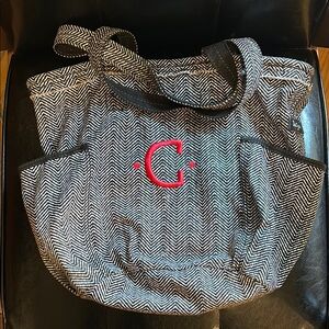 ThirtyOne Metro bag in Chevron Patterned with red C initial